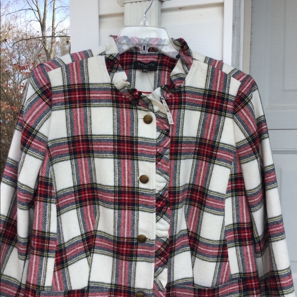 NWT Talbots White Red Green Plaid Ruffle Collar - Picture 2 of 7